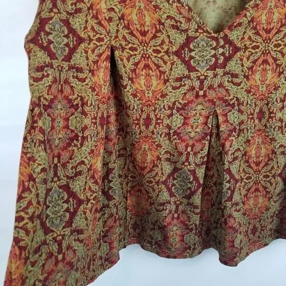 Plum and Thread. Size 1. Cute geometric print top. Reds, Orange, and Tans. - Picture 9 of 14